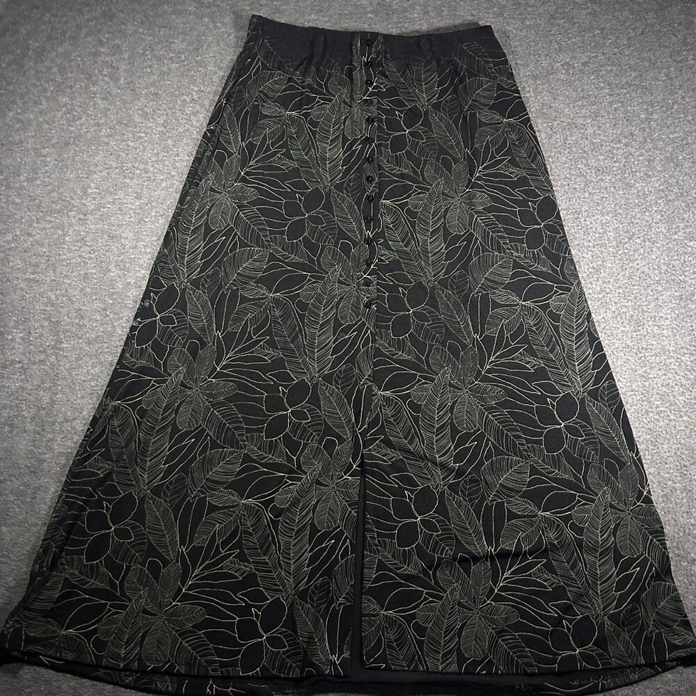 JM Collection Maxi Slip Skirt SZ L Black Button Up Dark Floral Y2K Fairy Vintage